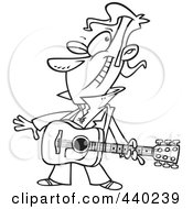 Poster, Art Print Of Cartoon Black And White Outline Design Of A Winking Male Guitarist