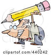 Royalty Free RF Clip Art Illustration Of A Cartoon Businessman Jumping And Holding A Giant Pencil