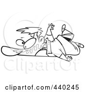 Poster, Art Print Of Cartoon Black And White Outline Design Of A Man Collapsed On The Ground With Bubble Gum In His Face