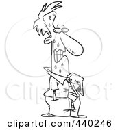 Royalty Free RF Clip Art Illustration Of A Cartoon Black And White Outline Design Of A Guilty Businessman Sweating And Loosening His Collar