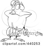 Royalty Free RF Clip Art Illustration Of A Cartoon Black And White Outline Design Of A Guitarist Frog