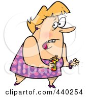 Cartoon Guilty Overweight Woman Eating A Candy Bar