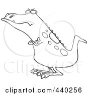 Royalty Free RF Clip Art Illustration Of A Cartoon Black And White Outline Design Of A Grumpy Grumposaurus With Folded Arms