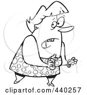 Royalty Free RF Clip Art Illustration Of A Cartoon Black And White Outline Design Of A Guilty Overweight Woman Eating A Candy Bar