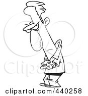 Royalty Free RF Clip Art Illustration Of A Cartoon Black And White Outline Design Of A Grumpy Man With Folded Arms