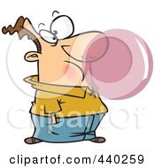 Cartoon Man Blowing A Big Bubble With Chewing Gum
