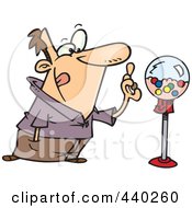 Cartoon Man Holding Gum By A Gumball Machine