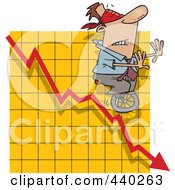 Cartoon Blindfolded Man Unicycling Down A Graph