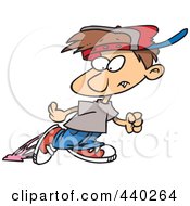 Cartoon Little Boy Looking Back At Gum Stuck To His Shoe