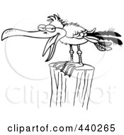Poster, Art Print Of Cartoon Black And White Outline Design Of A Gull On A Post