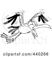 Poster, Art Print Of Cartoon Black And White Outline Design Of A Flying Gull