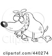 Royalty Free RF Clip Art Illustration Of A Cartoon Black And White Outline Design Of A Bad Dog With Cloth In His Mouth