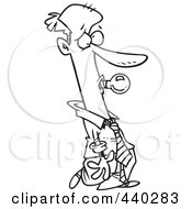 Royalty Free RF Clip Art Illustration Of A Cartoon Black And White Outline Design Of A Businessman With A Bad Idea Bulb In His Mouth