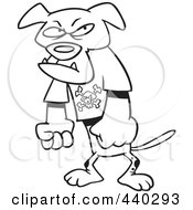 Royalty Free RF Clip Art Illustration Of A Cartoon Black And White Outline Design Of A Bad Dog Standing Upright