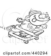 Poster, Art Print Of Cartoon Black And White Outline Design Of A Baby Boy Running In A Walker