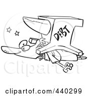Poster, Art Print Of Cartoon Black And White Outline Design Of A Debt Anvil Crushing A Man