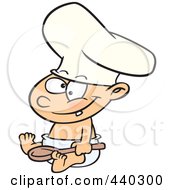 Royalty Free RF Clip Art Illustration Of A Cartoon Baby Boy Chef Wearing A Hat And Holding A Spoon by toonaday