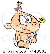 Royalty Free RF Clip Art Illustration Of A Cartoon Baby Girl Holding A Flower