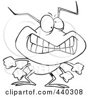 Royalty Free RF Clip Art Illustration Of A Cartoon Black And White Outline Design Of A Grinning Bad Bug