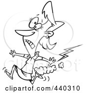 Royalty Free RF Clip Art Illustration Of A Cartoon Black And White Outline Design Of A Businesswoman Running From Bad Karma