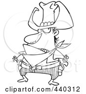 Royalty Free RF Clip Art Illustration Of A Cartoon Black And White Outline Design Of A Bad Cowboy Ready To Draw His Guns