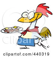 Poster, Art Print Of Cartoon Chicken Carrying A Plate Of Eggs And Bacon