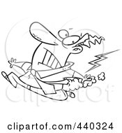 Poster, Art Print Of Cartoon Black And White Outline Design Of A Businessman Running From Bad Karma