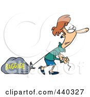 Poster, Art Print Of Cartoon Woman Pulling Heavy Baggage