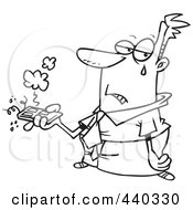 Royalty Free RF Clip Art Illustration Of A Cartoon Black And White Outline Design Of A Businessman Holding A Bad Remote Control