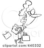 Royalty Free RF Clip Art Illustration Of A Cartoon Black And White Outline Design Of A Businesswoman Dropping Paperwork