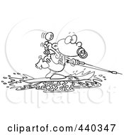 Poster, Art Print Of Cartoon Black And White Outline Design Of A Baby Boy Water Skiing