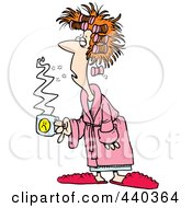 Cartoon Tired Woman With Bad Hair Holding Coffee
