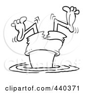 Royalty Free RF Clip Art Illustration Of A Cartoon Black And White Outline Design Of A Bad Diver Wiggling His Legs