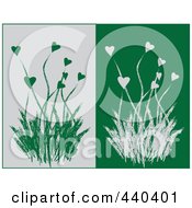 Poster, Art Print Of Digital Collage Of Heart Flowers And Grasses On Gray And Green Backgrounds