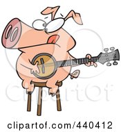 Cartoon Pig Sitting On A Stool And Playing A Banjo