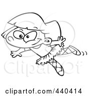 Royalty Free RF Clip Art Illustration Of A Cartoon Black And White Outline Design Of A Happy Ballerina Girl Dancing In A Leotard by toonaday