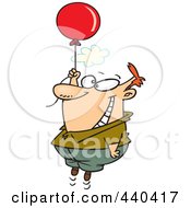 Poster, Art Print Of Cartoon Happy Man Floating With A Balloon