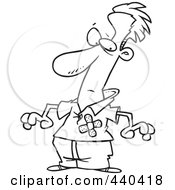 Royalty Free RF Clip Art Illustration Of A Cartoon Black And White Outline Design Of A Man With Bandages Over His Chest by toonaday