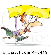 Poster, Art Print Of Cartoon Happy Businessman Running With A Blank Banner