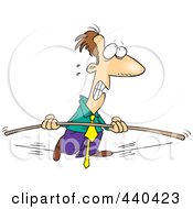Royalty Free RF Clip Art Illustration Of A Cartoon Nervous Businessman Walking A Tight Rope With A Bar by toonaday