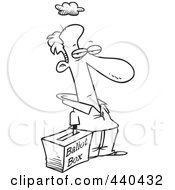 Royalty Free RF Clip Art Illustration Of A Cartoon Black And White Outline Design Of A Man Reaching His Hand In A Ballot Box by toonaday