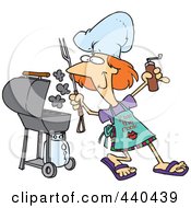 Poster, Art Print Of Cartoon Woman Holding A Spice Grinder By Her Bbq
