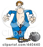 Cartoon Businessman Shackled To A Ball And Chain