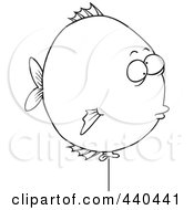 Poster, Art Print Of Cartoon Black And White Outline Design Of A Balloon Fish