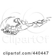 Royalty Free RF Clip Art Illustration Of A Cartoon Black And White Outline Design Of A Businessman Swimming After A Bonus Bait by toonaday