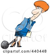 Royalty Free RF Clip Art Illustration Of A Cartoon Businesswoman Pulling A Ball On A Shackle And Chain by toonaday