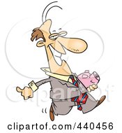 Poster, Art Print Of Cartoon Businessman Carrying A Piggy Bank