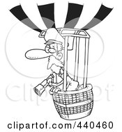 Poster, Art Print Of Cartoon Black And White Outline Design Of A Balloonist Using A Telescope
