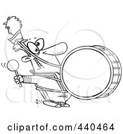 Cartoon Black And White Outline Design Of A Marching Band Drummer