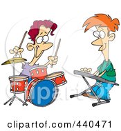 Poster, Art Print Of Cartoon Boys Drumming And Keyboarding In A Band